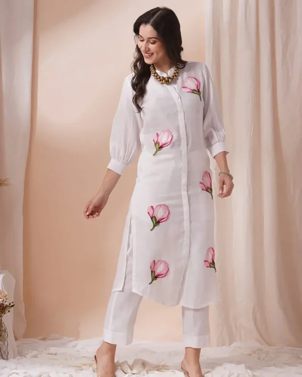 White Cotton Office Wear Kurti Set