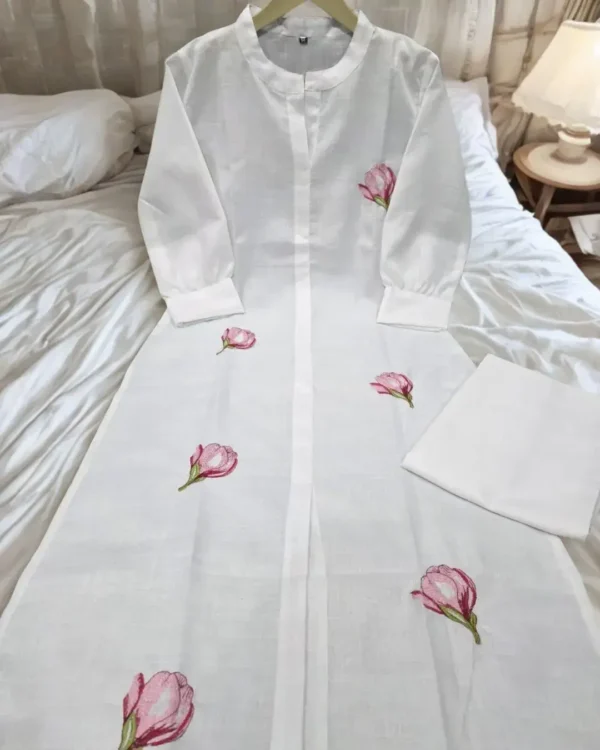 White Cotton Office Wear Kurti Set1