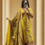 Yellow Cotton Floral Print Kurti Pant With Dupatta