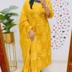 Yellow Cotton Kurti Pant With Dupatta Set