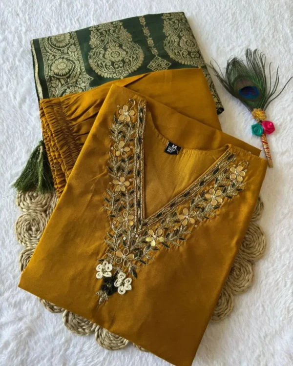 Yellow Printed Kurti Pant With Dupatta​ 1