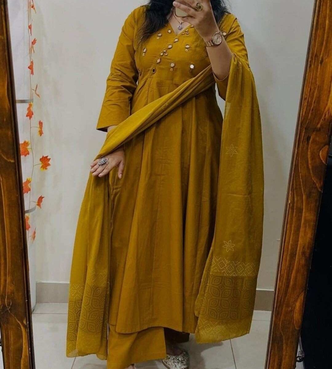 Yellow Printed Kurti Pant With Dupatta​