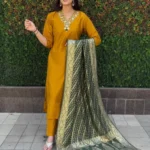 Yellow Printed Kurti Pant With Dupatta​