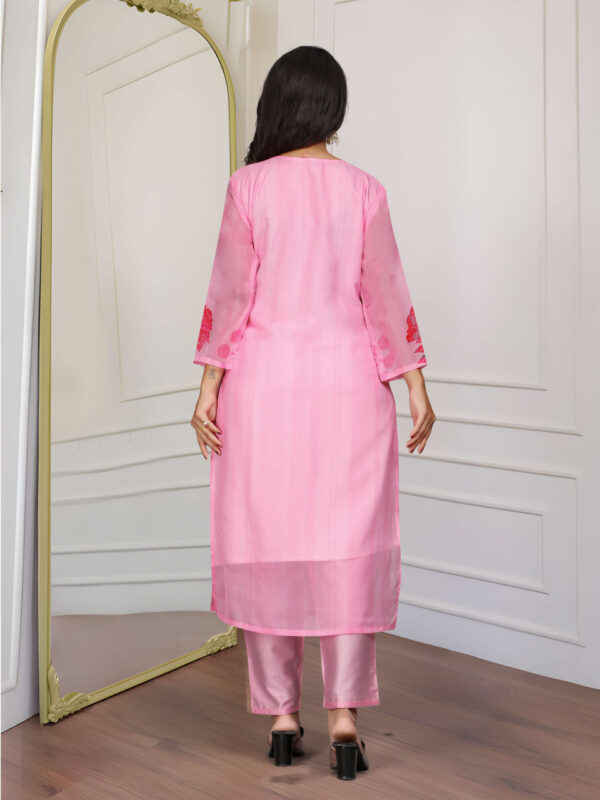 Light Pink Organza Kurti Pant With Dupatta Set​