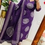 Purple Floral Print Kurti Pant Dupatta Set