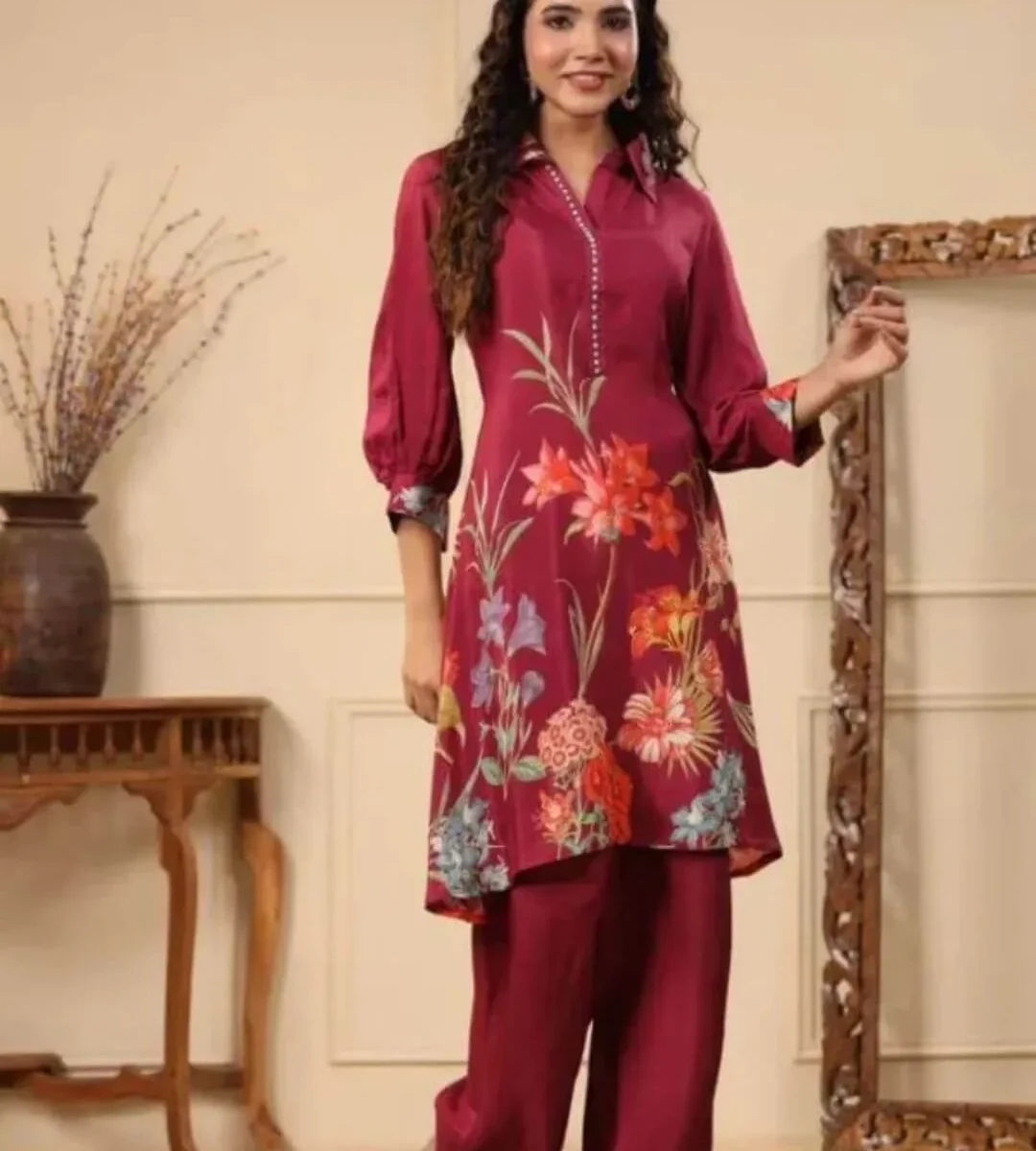 Party Wear Muslin Kurti With Palazzo Set