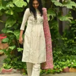 Schiffli Design White Suit Set