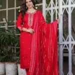 Red Viscose Chanderi Suits Set