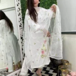 Cotton White With Organza Dupatta Suits Set
