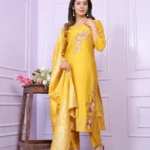 Party Wear Yellow Silk Kurti Pant Dupatta Set