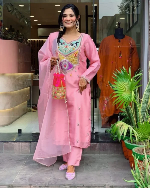 Silk Party Wear Kurti Pant Dupatta Set​