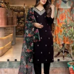 Black Viscose Slub Suits Set