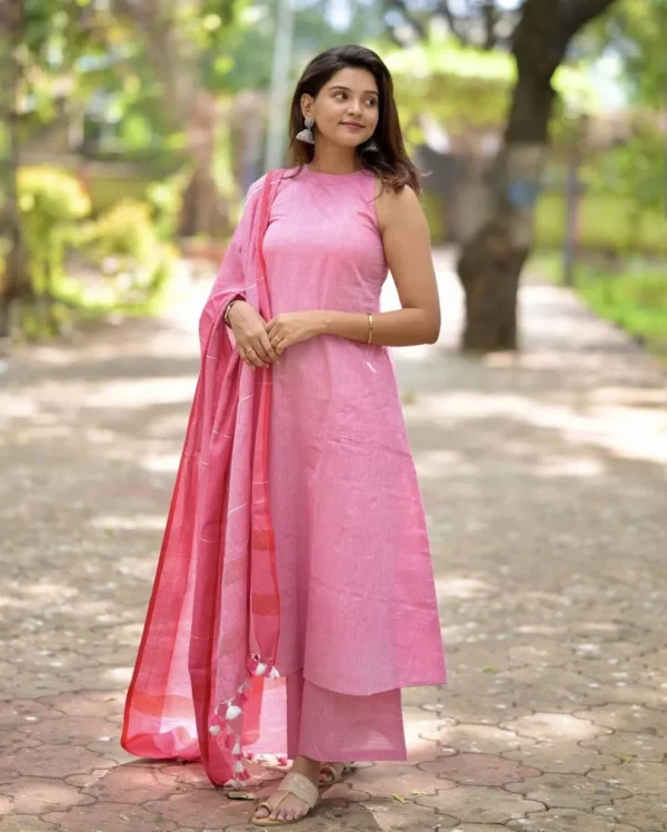 Pink Colour Kurti Combination Pant Dupatta Set