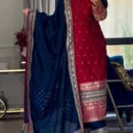 Party Wear Red Suits With Blue Dupatta Set