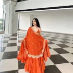 Party Wear Orange Georgette Gown Suit Set