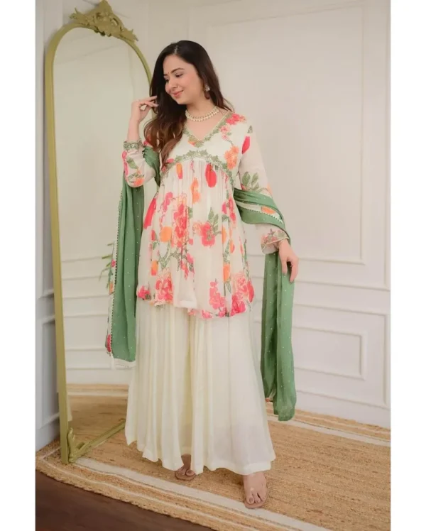 Chiffon Kurti Sharara With Dupatta Set