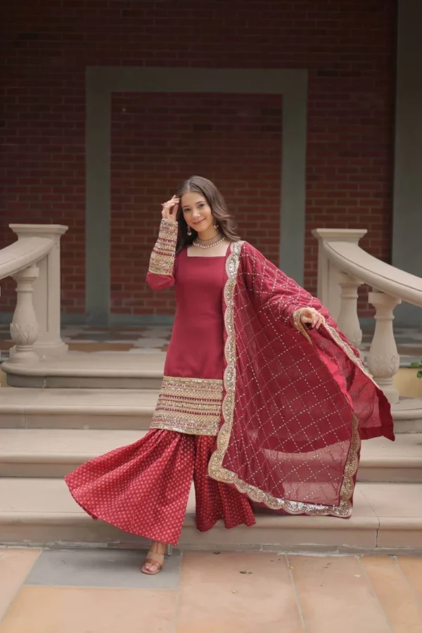 Maroon Colour Sharara Suit Set