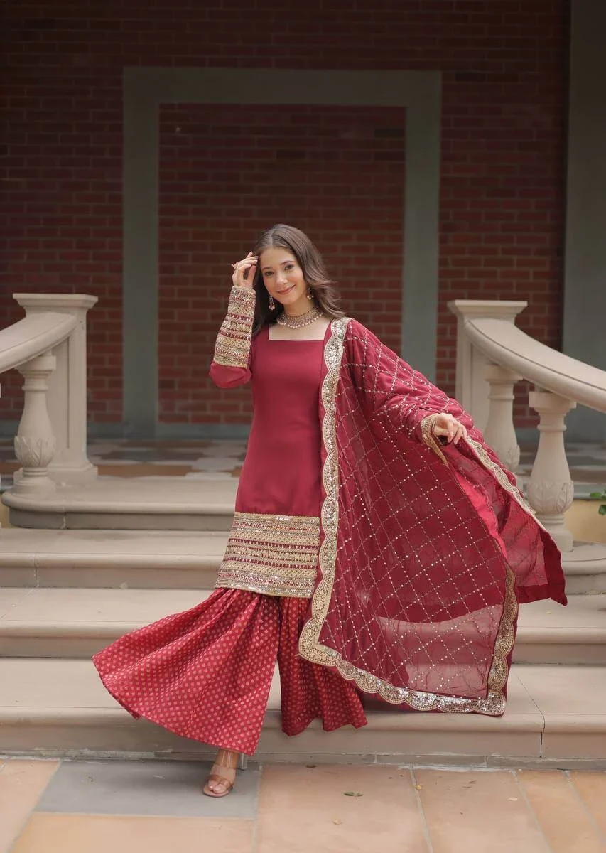 Maroon Colour Sharara Suit Set