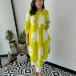 Office Wear Yellow Cotton Kurti Pant Set