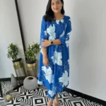 Office Wear Blue Cotton Kurti Pant Set