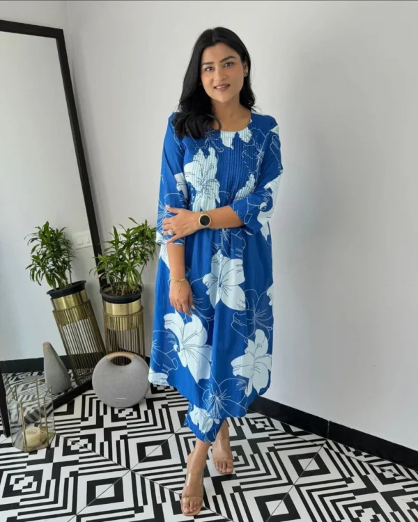 Office Wear Blue Cotton Kurti Pant Set