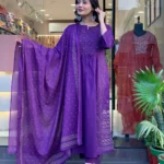 Purple Cotton Party Wear Suit Set