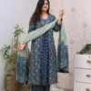 Printed Floral Blue Cotton Suit Set