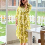 Floral Printed Yellow Kurti Pant Set