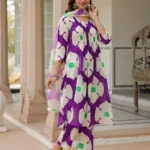 Purple Floral Print Kurti Pant Dupatta Set