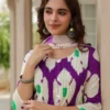 Purple Floral Print Kurti Pant Dupatta Set