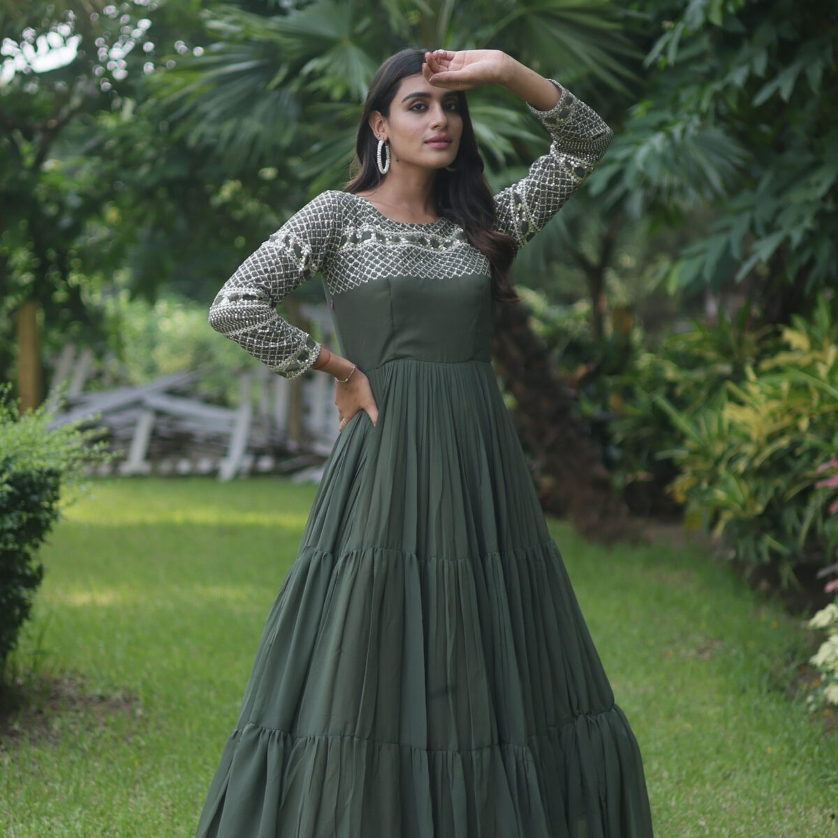 Green Colour Gown For Wedding Wear​