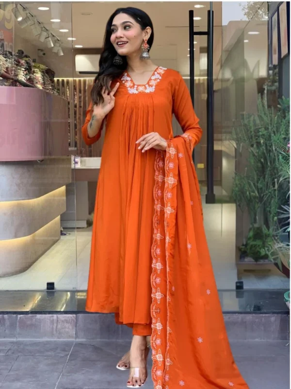 Orange Silk Chiffon Suits Set