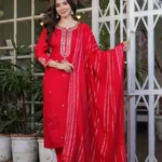 Red Viscose Chanderi Suits Set