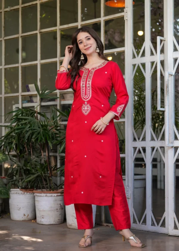 Red Viscose Chanderi Suits Set