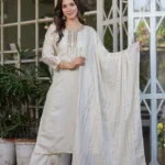 White Viscose Chanderi Suits Set