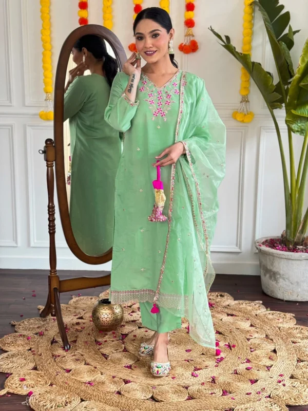 Pista Viscose Chanderi Suits Set