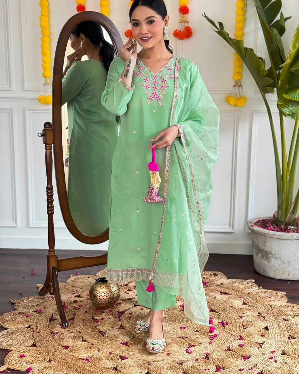 Pista Viscose Chanderi Suits Set