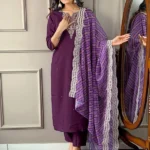 Purple Viscose Silk Suits Set