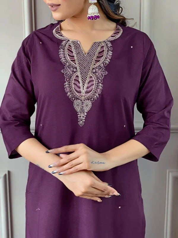 Purple Viscose Silk Suits Set