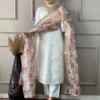 White Viscose Chanderi Suit​ Set