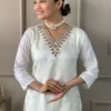 White Viscose Chanderi Suit​ Set