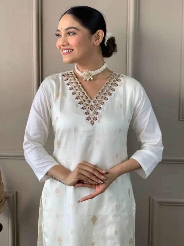 White Viscose Chanderi Suit​ Set