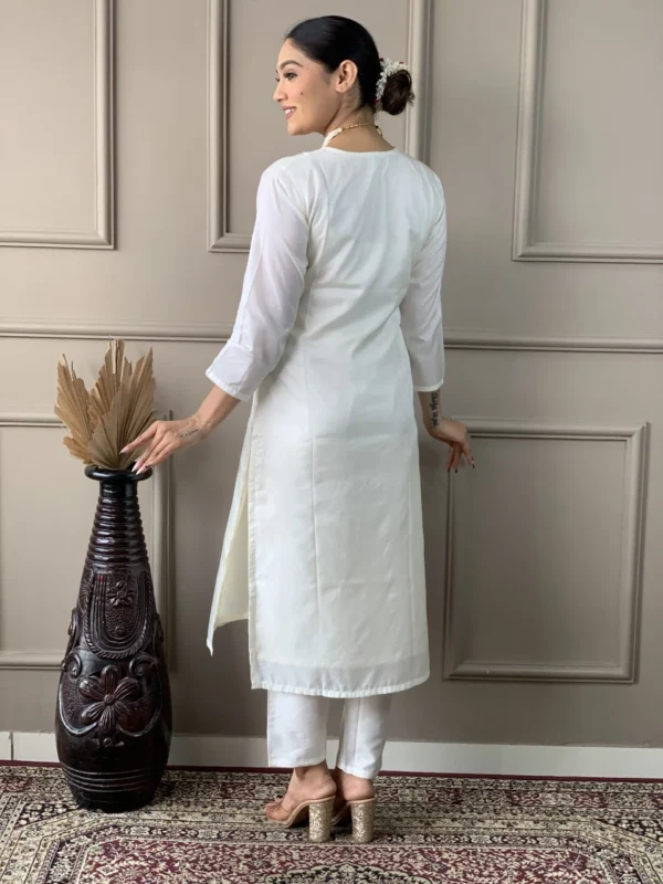 White Viscose Chanderi Suit​ Set