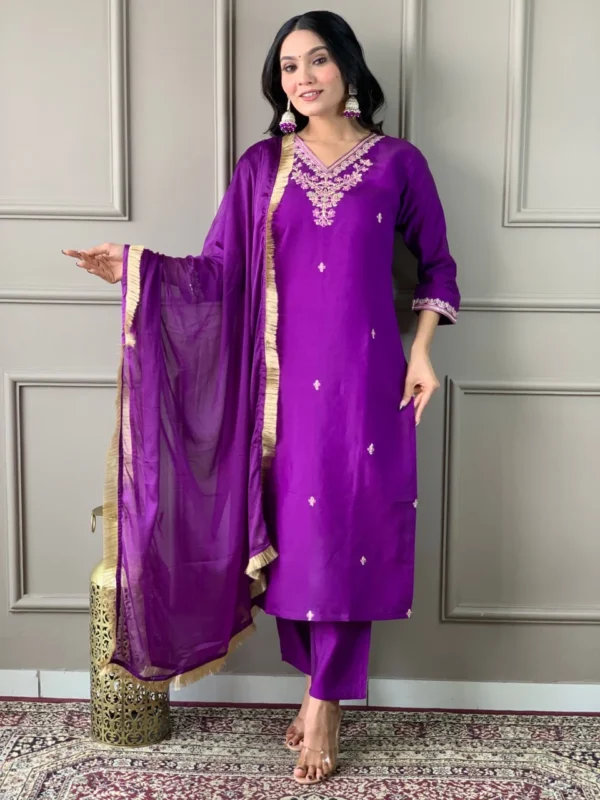 Purple Chanderi Suits Set