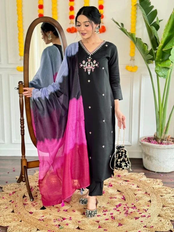 Black Chanderi Suit Set