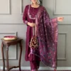 Maroon Viscose Chanderi Salwar Suit Set​