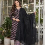 Black Printed Cotton Suits Set