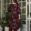 Floral Red Black Kurti Pant Dupatta Set