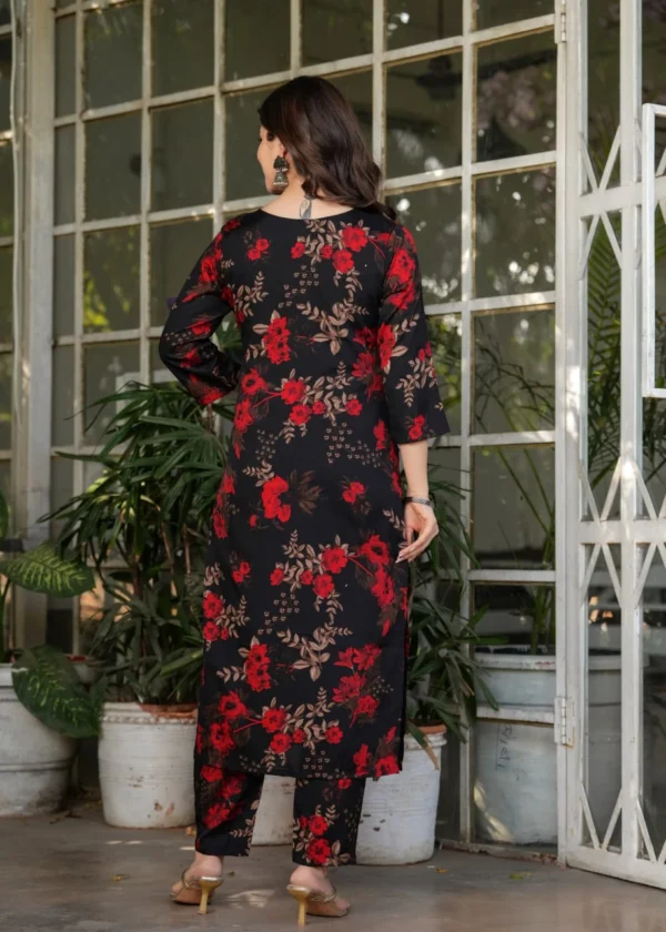 Floral Red Black Kurti Pant Dupatta Set