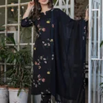 Printed Black Kurti Pant Dupatta Set